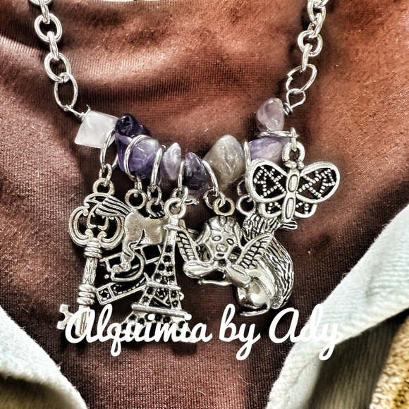 Amethyst statement silver multi Pendant Necklace - Picture 2 of 3